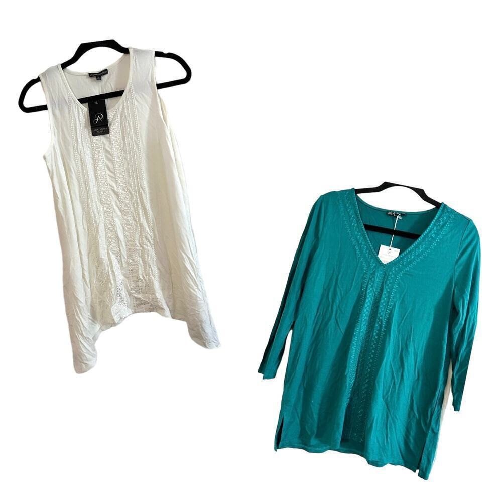 ADRIANNA PAPELL Lot Bundle Embroidered Tank Shirt Blouse Cream Teal NWT - S